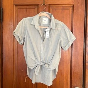 NWT Abercrombie Short-Sleeve Resort Boyfriend Shirt, blue-grey, S